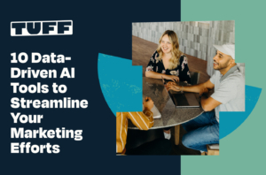 Data-Driven AI Marketing Tools – Blog Cover Blog title '10 Data-Driven AI Tools to Streamline Your Marketing Efforts' on a graphic with two professionals working together