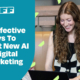 Smiling woman using laptop with blog title graphic '9 Effective Ways To Test New AI in Digital Marketing'