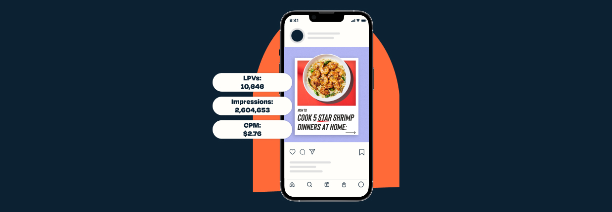 Close-up of a smartphone ad with statistics, emphasizing scaling results in digital advertising