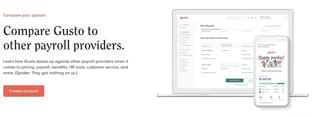 gusto comparison pages