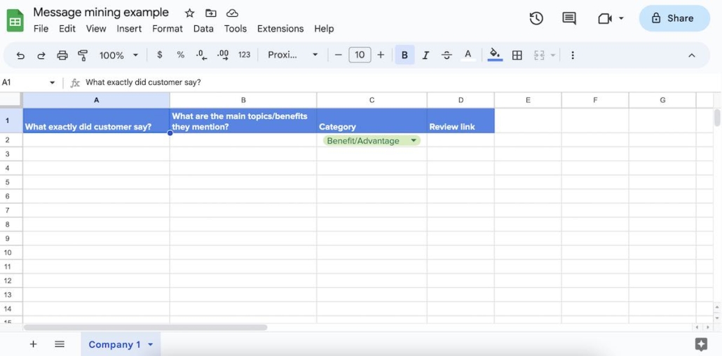 message-mining example for content strategy research