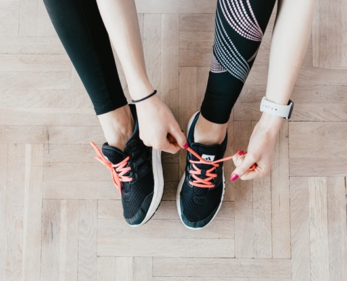 Person getting ready for a jog.