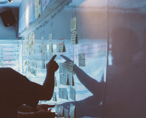 Planning a website update on a white board.