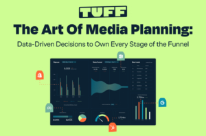Blog title 'The Art of Media Planning: Data-Driven Decisions to Own Every Stage of the Funnel' over a detailed analytics interface
