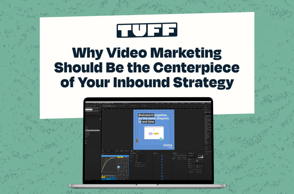 Laptop screen displaying video editing software with the title 'Why Video Marketing Should Be the Centerpiece of Your Inbound Strategy'