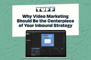 Video Marketing as Inbound Strategy – Blog Cover Laptop screen displaying video editing software with the title 'Why Video Marketing Should Be the Centerpiece of Your Inbound Strategy'