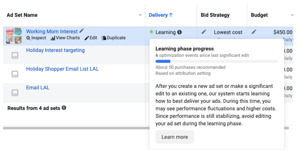 learning phase in ads manager 
