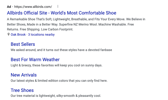 Example of Google Search Ads