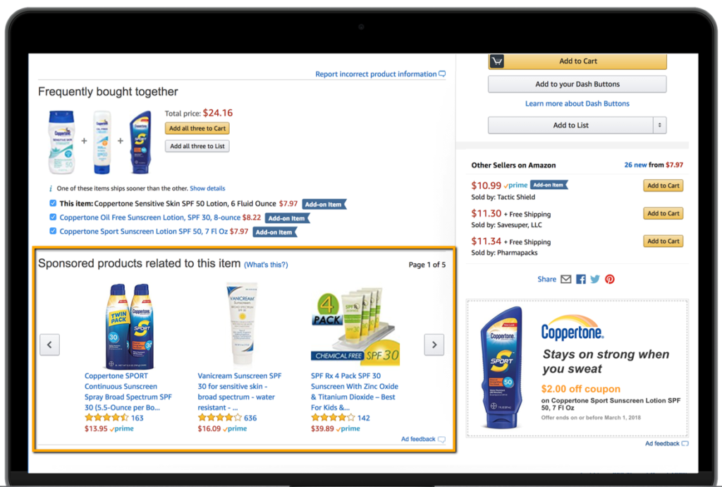 Example of Amazon sponsored product ad.