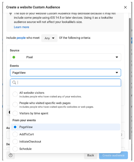 Overview of Meta's custom audience website tool 