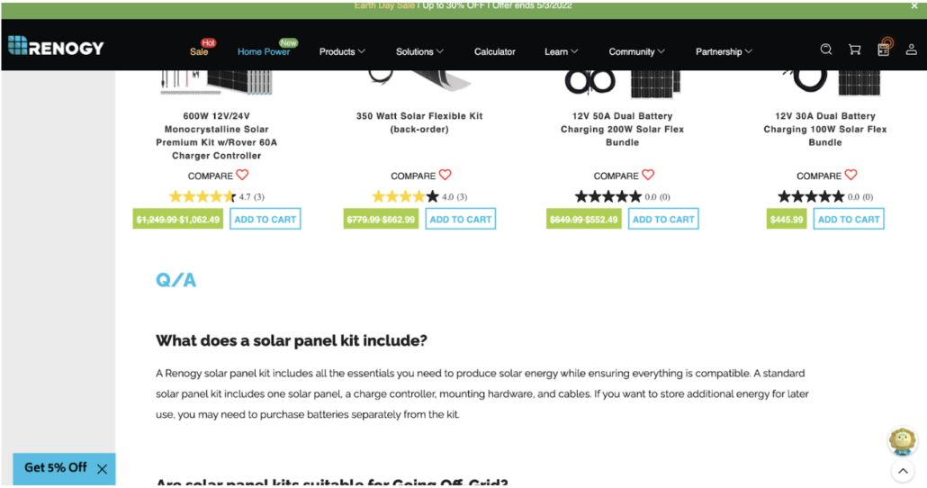 SEO content example for Renogy