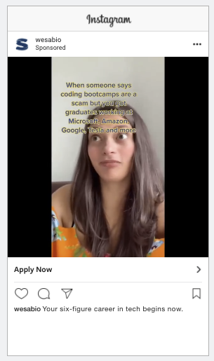A screen capture of an Instagram ad for Sabio "Your six-figure career in tech begins now"
