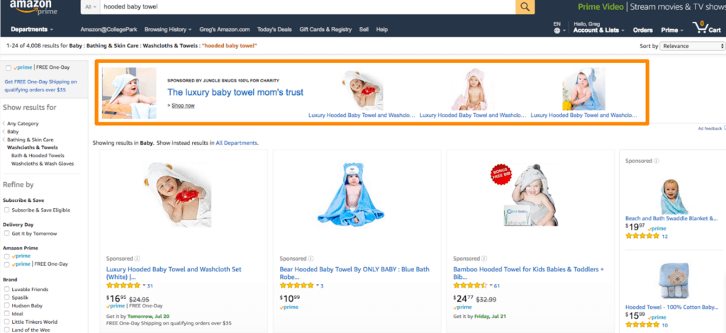 Example of Amazon headline search ad.
