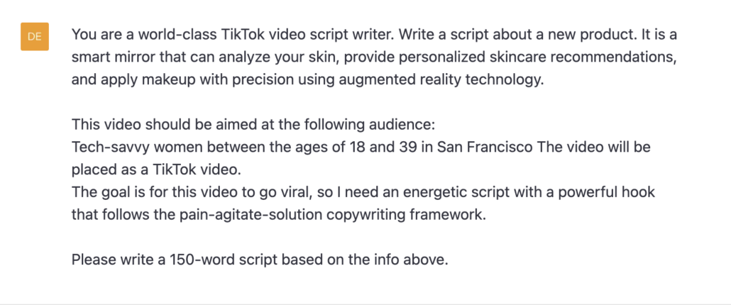 chatgpt video script prompt