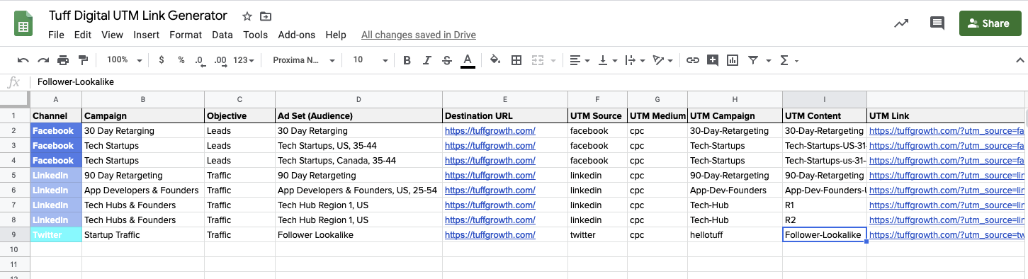 UTM Generator Spreadsheet. 