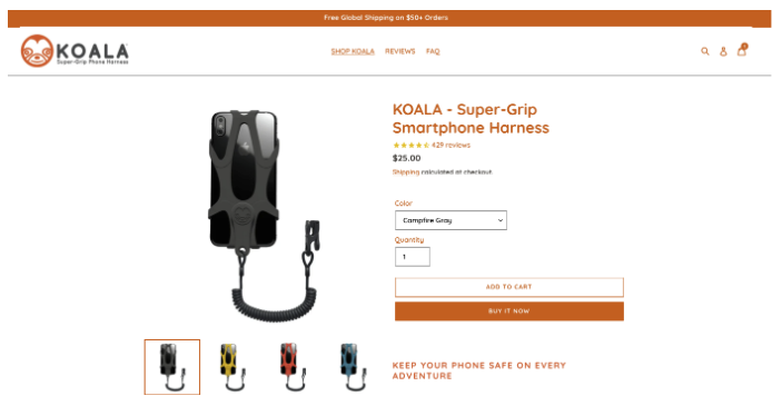 Shopify website product page design. 