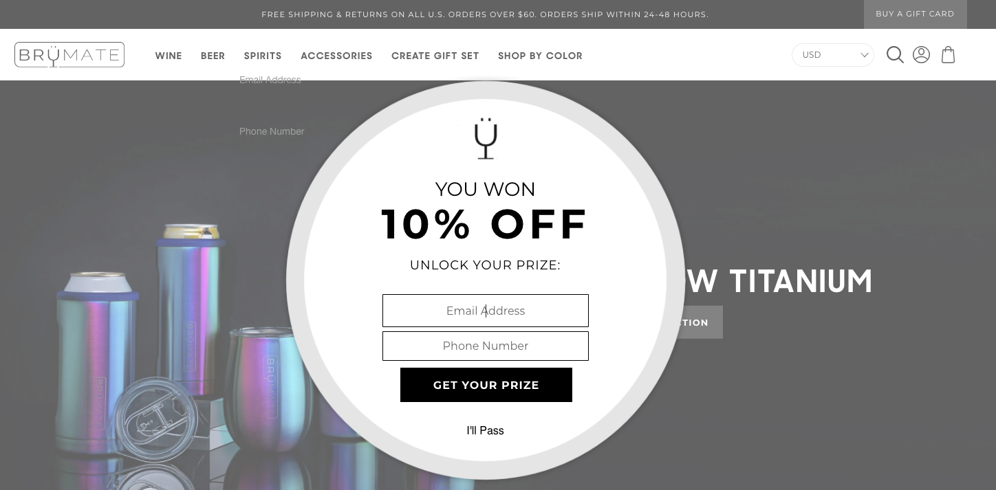 eCommerce email pop up example from Brumate.