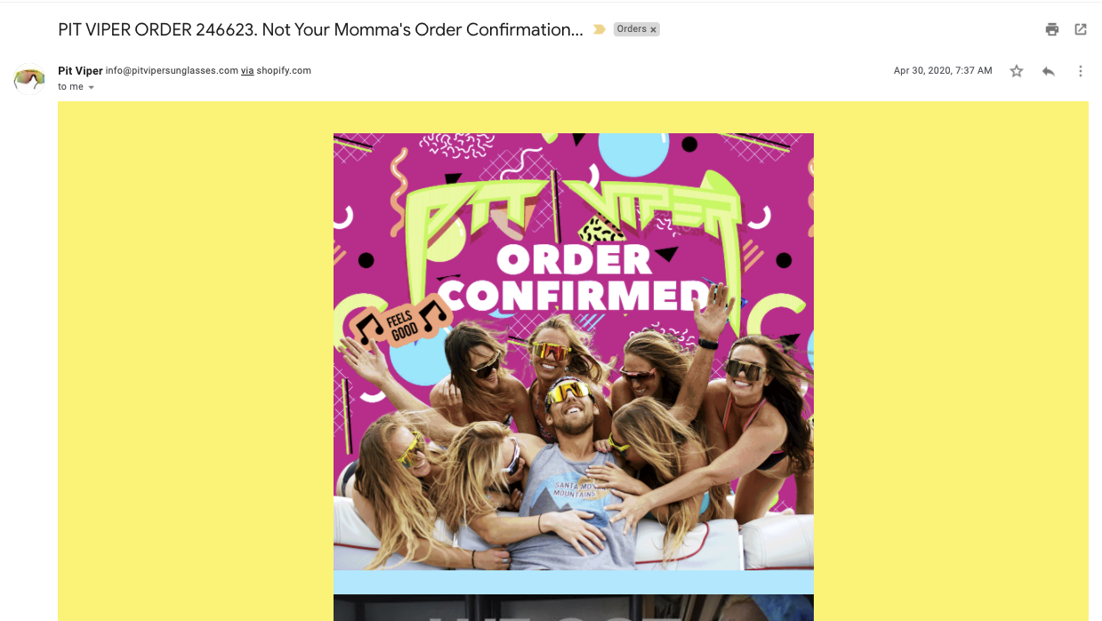 Example of an order confirmation email.