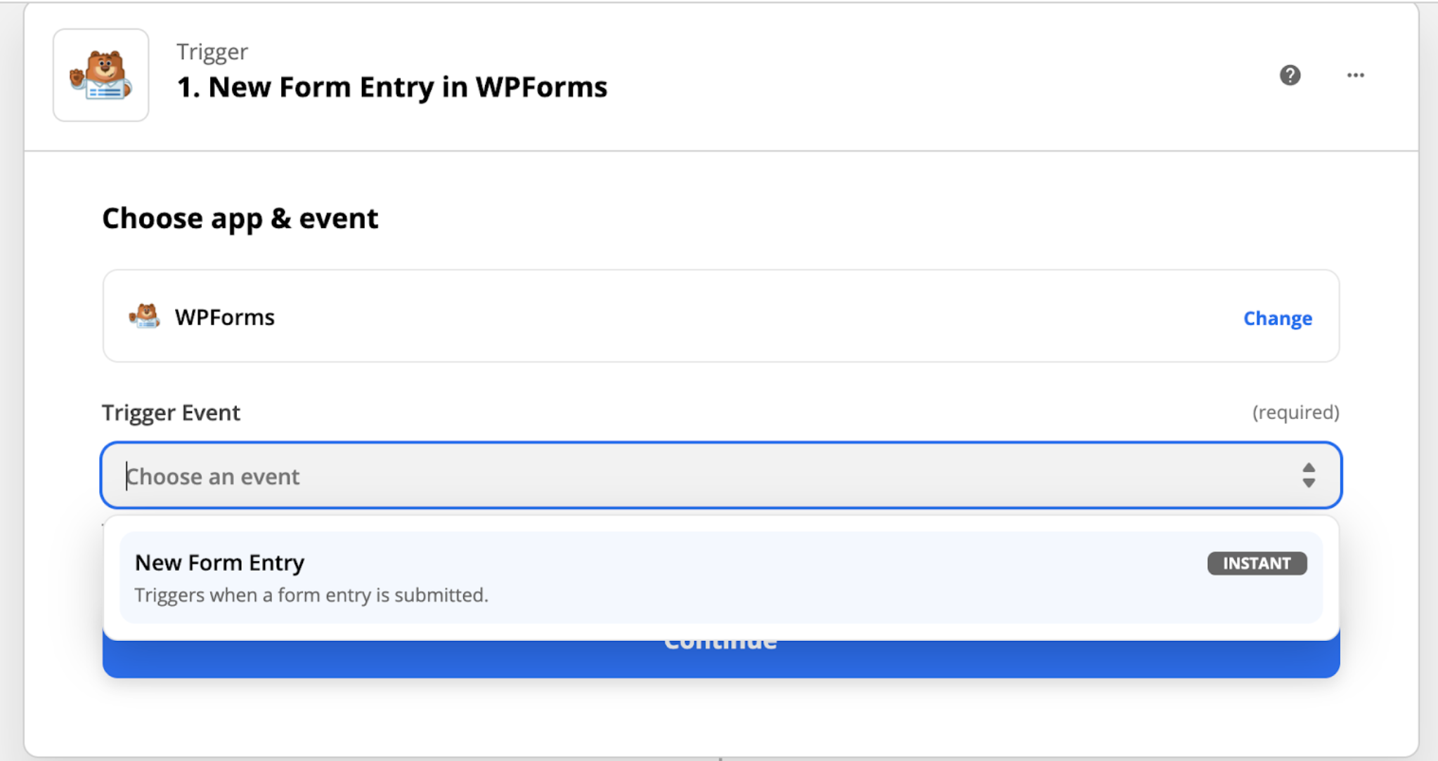 Choose the Trigger Event of New Form Entry