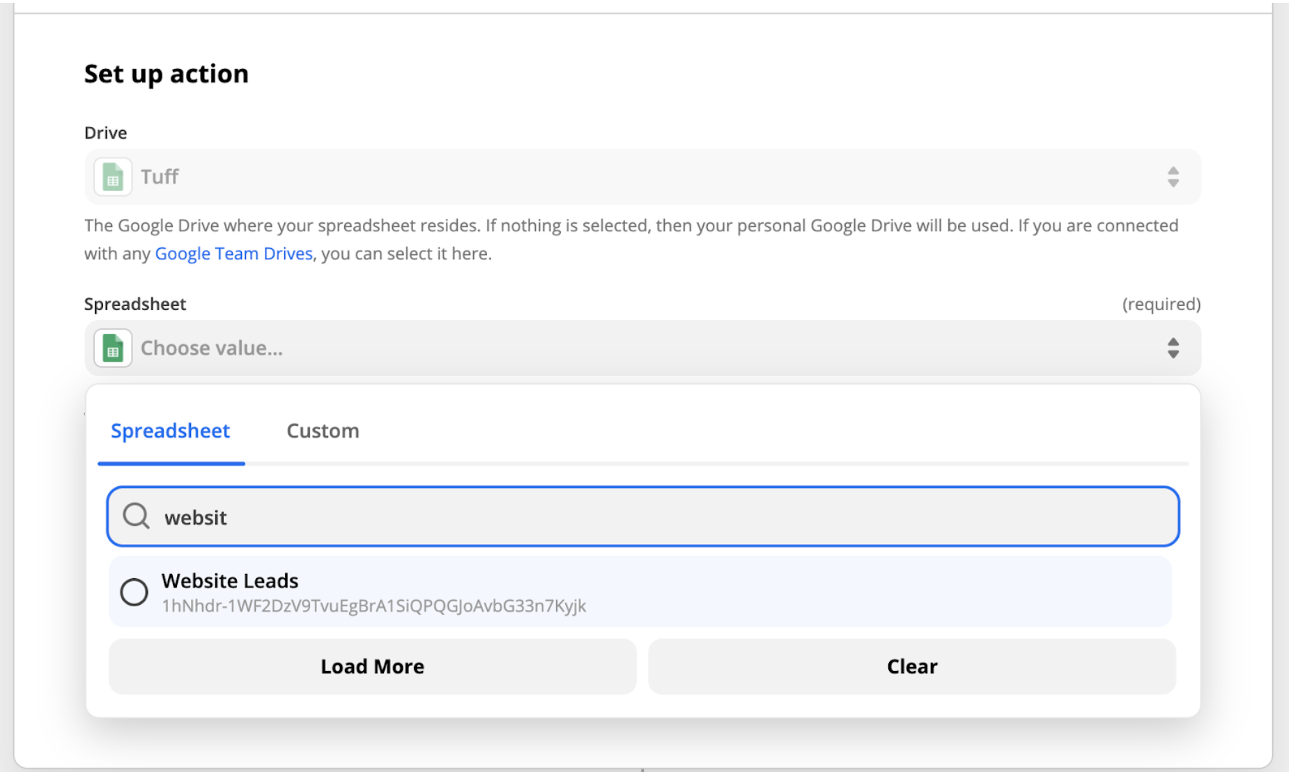 Choose the Google Sheet that you want to send the submission data to