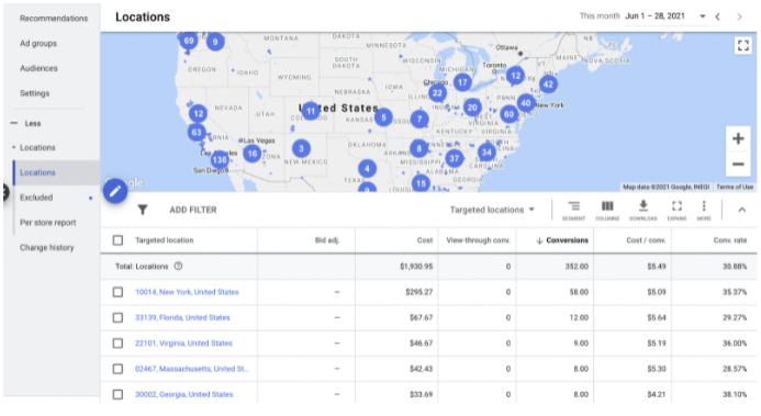 location based targeting in Google Ads