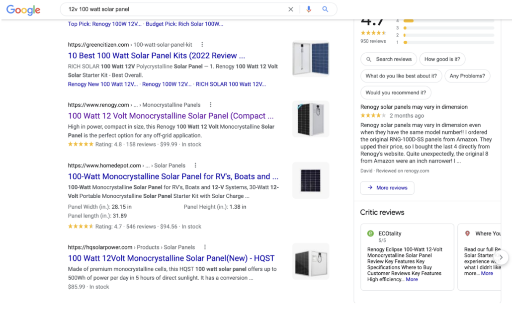 Example of structured data on SERP