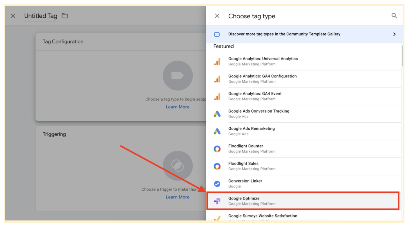 setting up a split test with google optimize