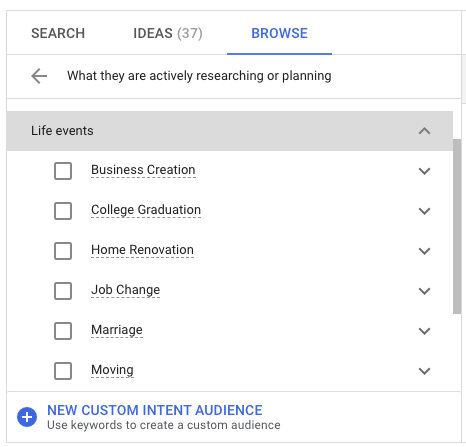 Youtube ad targeting options.